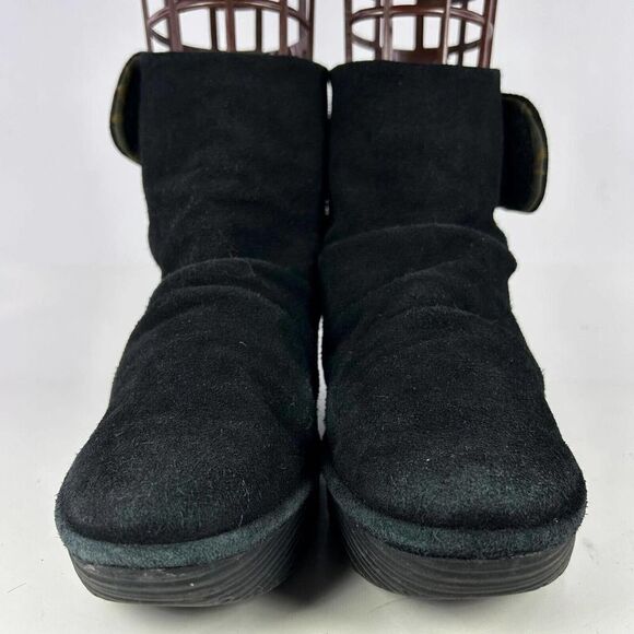 FLY London Yegifly Yegi689fly Black Suede Boot US 9 Wedge Heel Ankle Booties - Picture 3 of 10